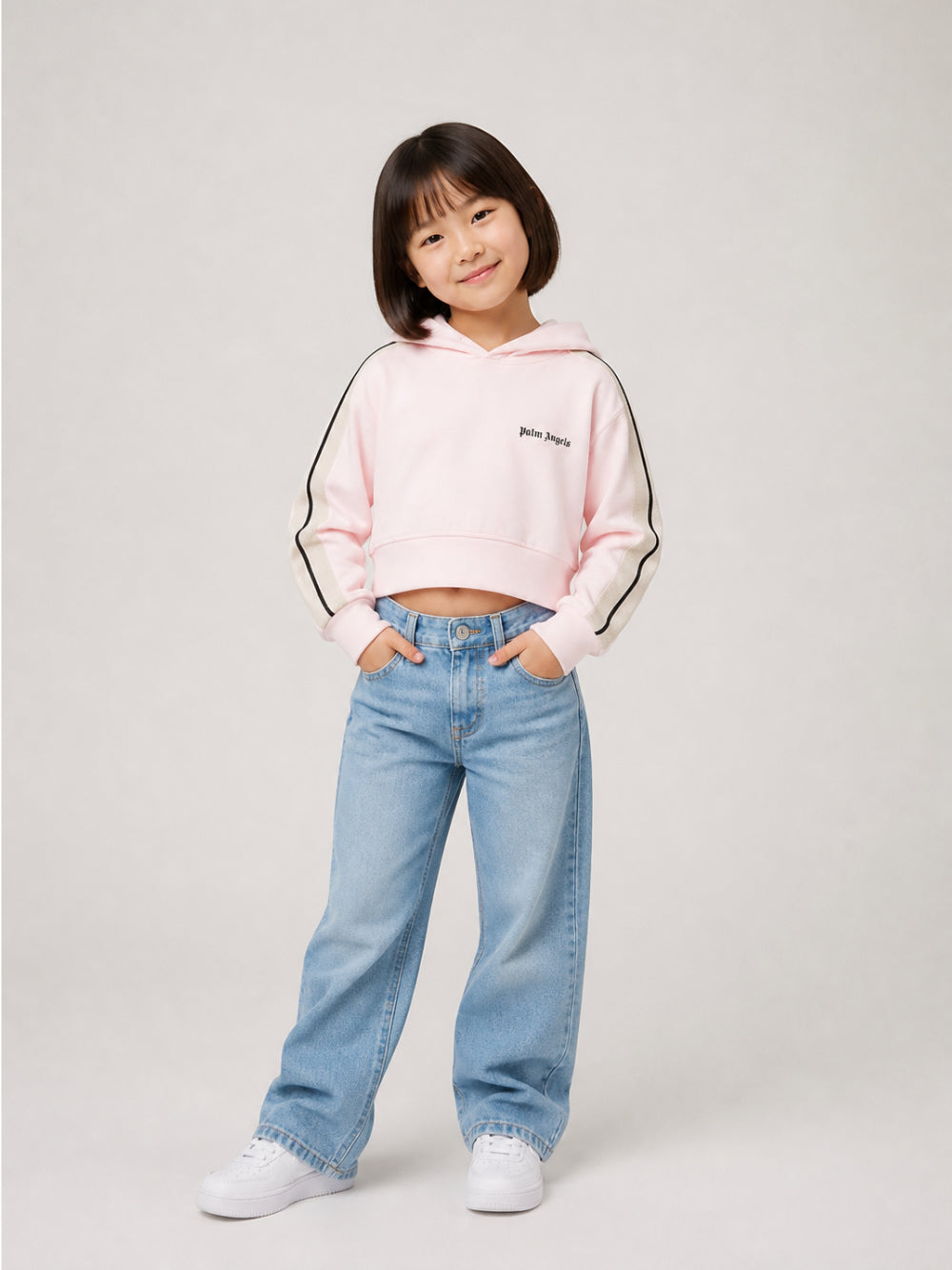Felpa per bambina Palm Angels Kids rosa con dettagli strisce a contrasto F6PAJGHS039 042 PALM ANGELS KIDS 