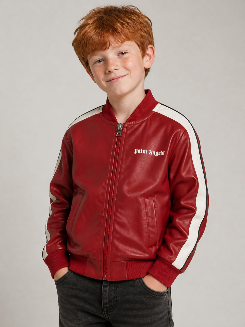 Giubbino per bambino Palm Angels Kids rosso con logo sul davanti F6PAJGJK164 402 PALM ANGELS KIDS 
