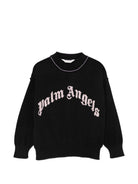 Maglione per bambina Palm Angels Kids nero con logo sul davanti F6PAJGJP155 110 PALM ANGELS KIDS 