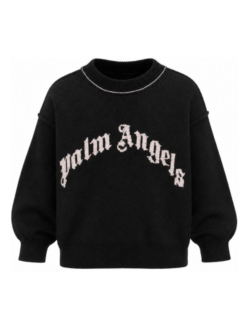 Maglione per bambina Palm Angels Kids nero con logo sul davanti F6PAJGJP155 110 PALM ANGELS KIDS 