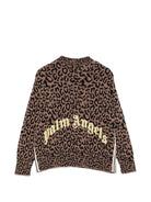 Maglione per bambina Palm Angels Kids marrone con fantasia leopardata F6PAJGJP157 220 PALM ANGELS KIDS 