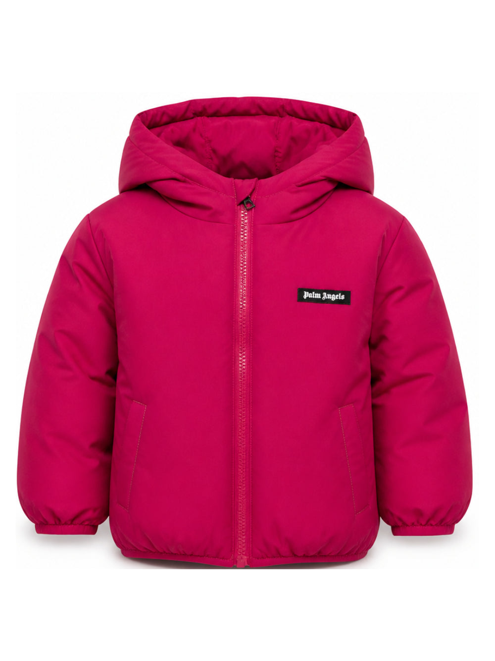 Piumino con cappuccio per bambina Palm Angels Kids fucsia con logo F6PAJGPF010 402 PALM ANGELS KIDS 