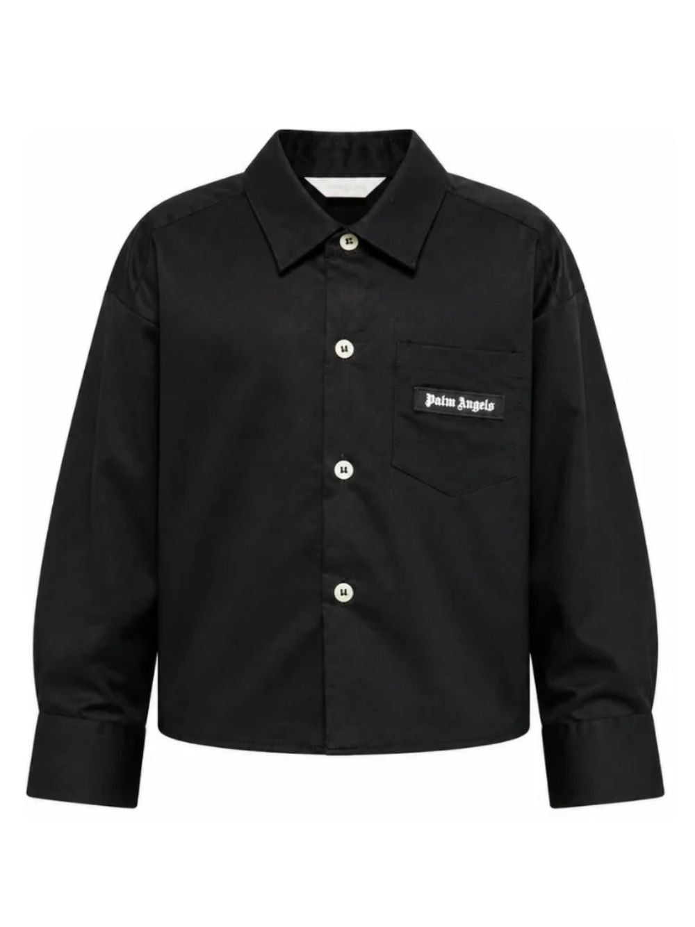 Camicia corta per bambina Palm Angels Kids nera con patch logo F6PAJGSI168 110 PALM ANGELS KIDS 