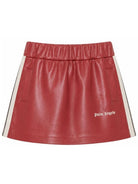 Minigonna per bambina Palm Angels rossa a righe laterali con stampa logo F6PAJGSK167 402 PALM ANGELS KIDS 
