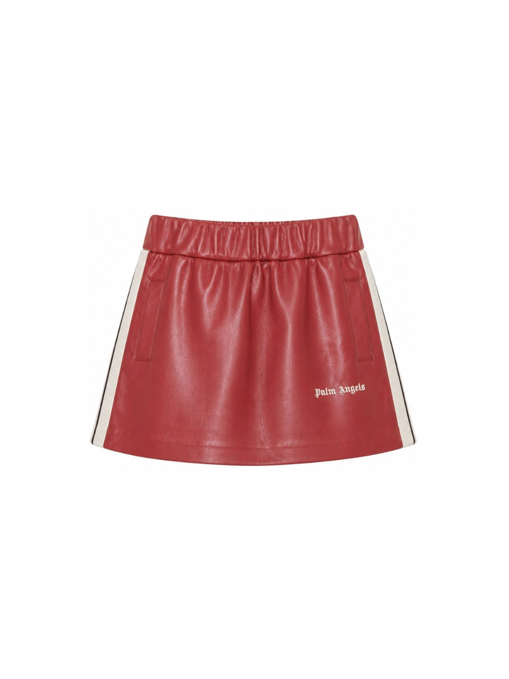 Minigonna per bambina Palm Angels rossa a righe laterali con stampa logo F6PAJGSK167 402 PALM ANGELS KIDS 