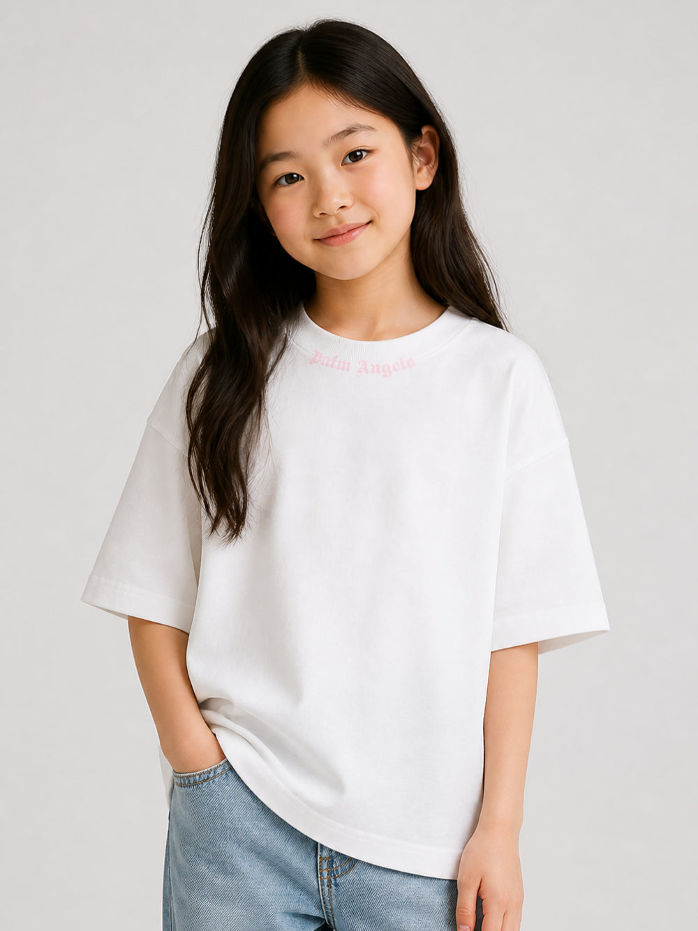 T-shirt per bambina Palm Angels Kids bianca con stampa logo F6PAJGTH064 412 PALM ANGELS KIDS 