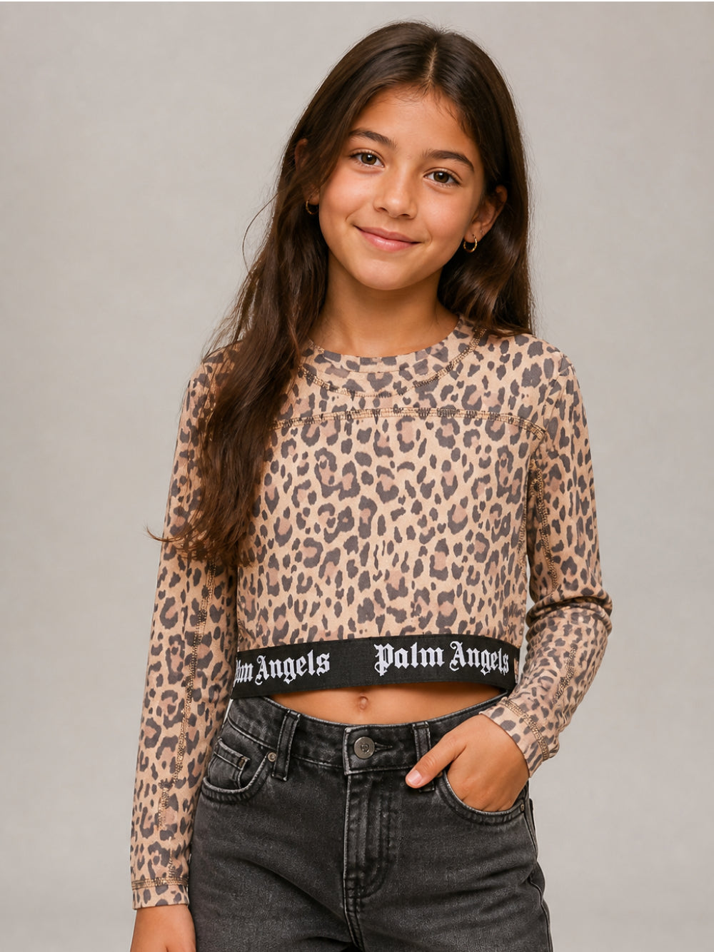 T-shirt per bambina Palm Angels Kids marrone con fascia elasticizzata con logo F6PAJGTH124 220 PALM ANGELS KIDS 