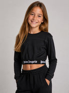 T-shirt per bambina Palm Anegels Kids nera con fascia elasticizzata con logo F6PAJGTH125 110 PALM ANGELS KIDS 