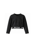 T-shirt per bambina Palm Anegels Kids nera con fascia elasticizzata con logo F6PAJGTH125 110 PALM ANGELS KIDS 