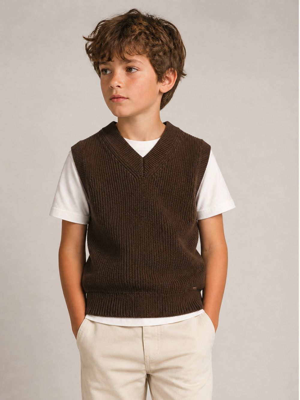 Gilet per bambino Paolo Pecora Kids marrone con trama a coste PP4401 WENGH PAOLO PECORA KIDS 