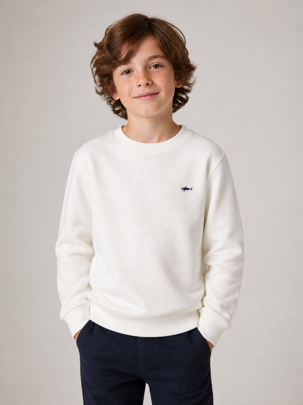 Felpa per bambino Paul & Shark Kids bianco con logo ricamato WMF00ALDA68 10057 PAUL & SHARK KIDS 