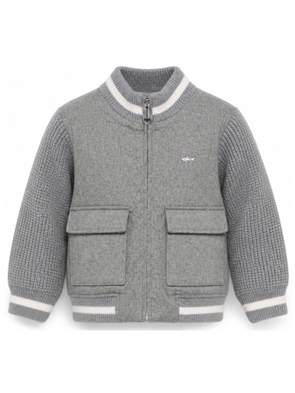 Giubbino in waffle per bambino Paul & Shark Junior grigio con logo WUS014LZA26 60901 PAUL & SHARK KIDS 