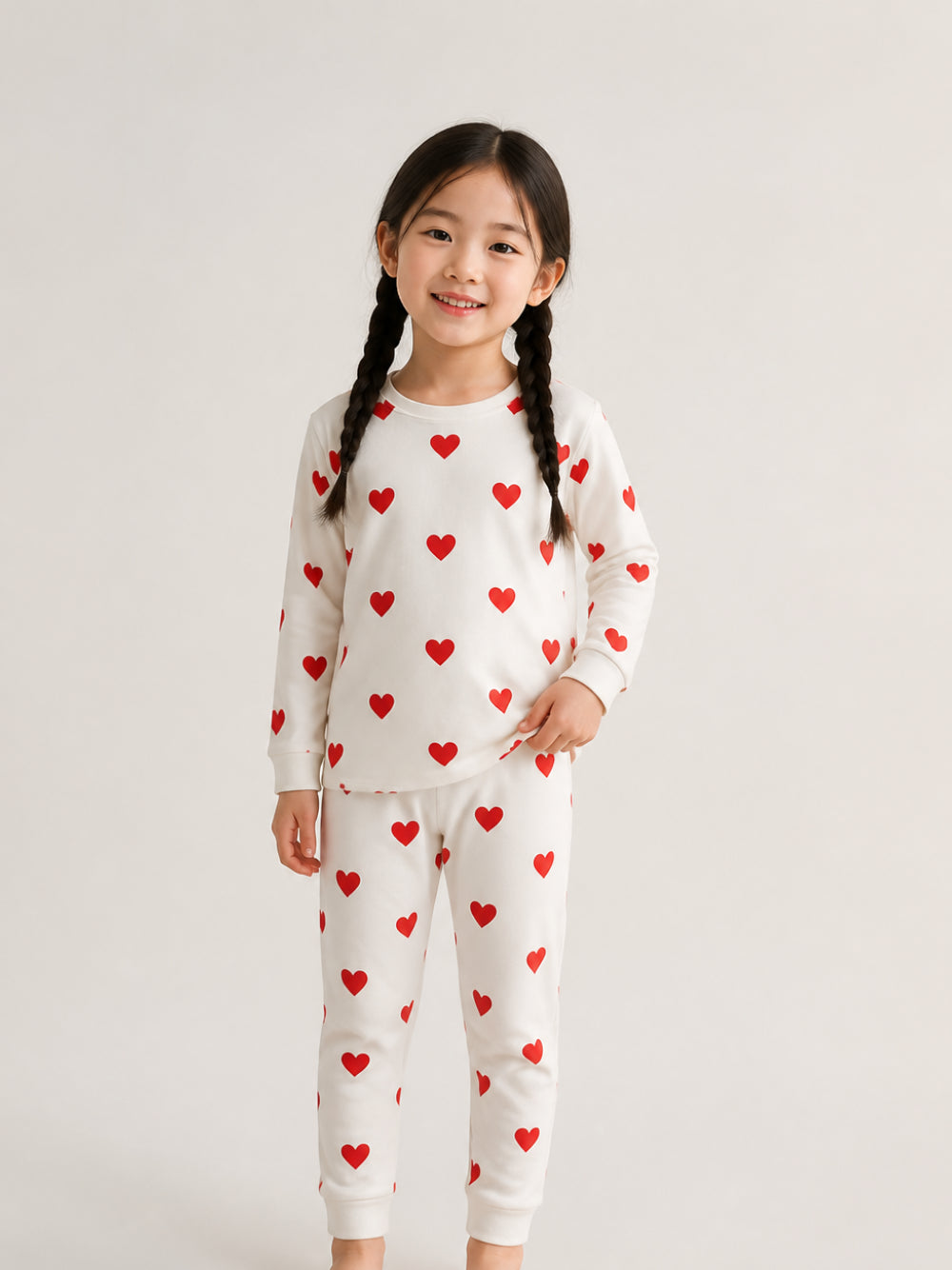 Pigiama per bambina Petit Bateau Kids bianco con motivo a cuori 59401 04 PETIT BATEAU KIDS 