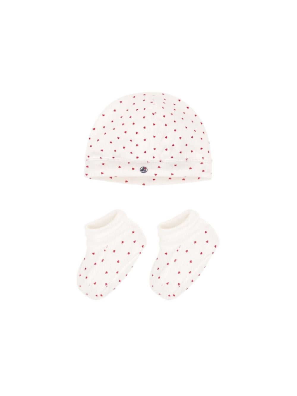 Set cappellino e babbucce per neonati Petit Bateau Kids bianco con stampa cuoricini all-over A0ARZ 00 PETIT BATEAU KIDS 
