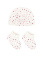 Set cappellino e babbucce per neonati Petit Bateau Kids bianco con stampa cuoricini all-over A0ARZ 00 PETIT BATEAU KIDS 