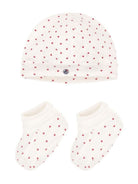 Set cappellino e babbucce per neonati Petit Bateau Kids bianco con stampa cuoricini all-over A0ARZ 00 PETIT BATEAU KIDS 