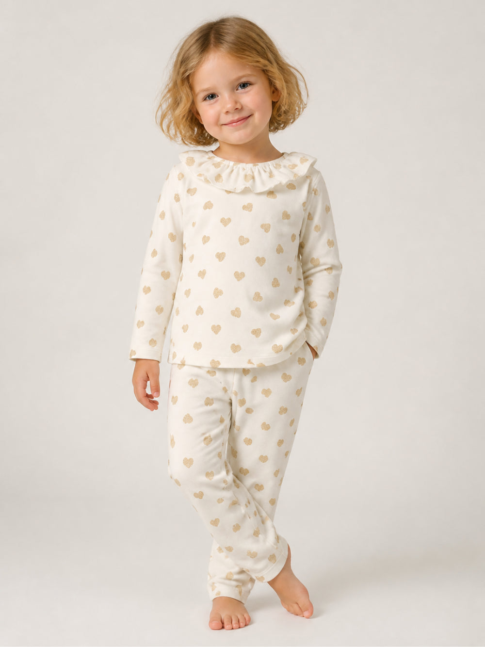 Pigiama per bambina Petit Bateau Kids bianco con stampa cuori all-over A0DRD 01 PETIT BATEAU KIDS 