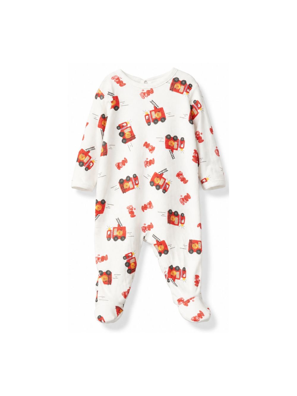 Pigiama per neonato Petit Bateau bianco con stampa camion dei pompieri A0GH0 01 PETIT BATEAU KIDS 