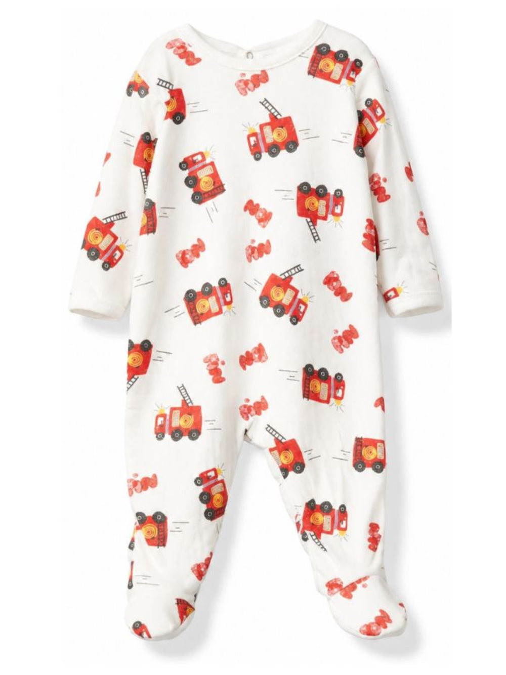 Pigiama per neonato Petit Bateau bianco con stampa camion dei pompieri A0GH0 01 PETIT BATEAU KIDS 