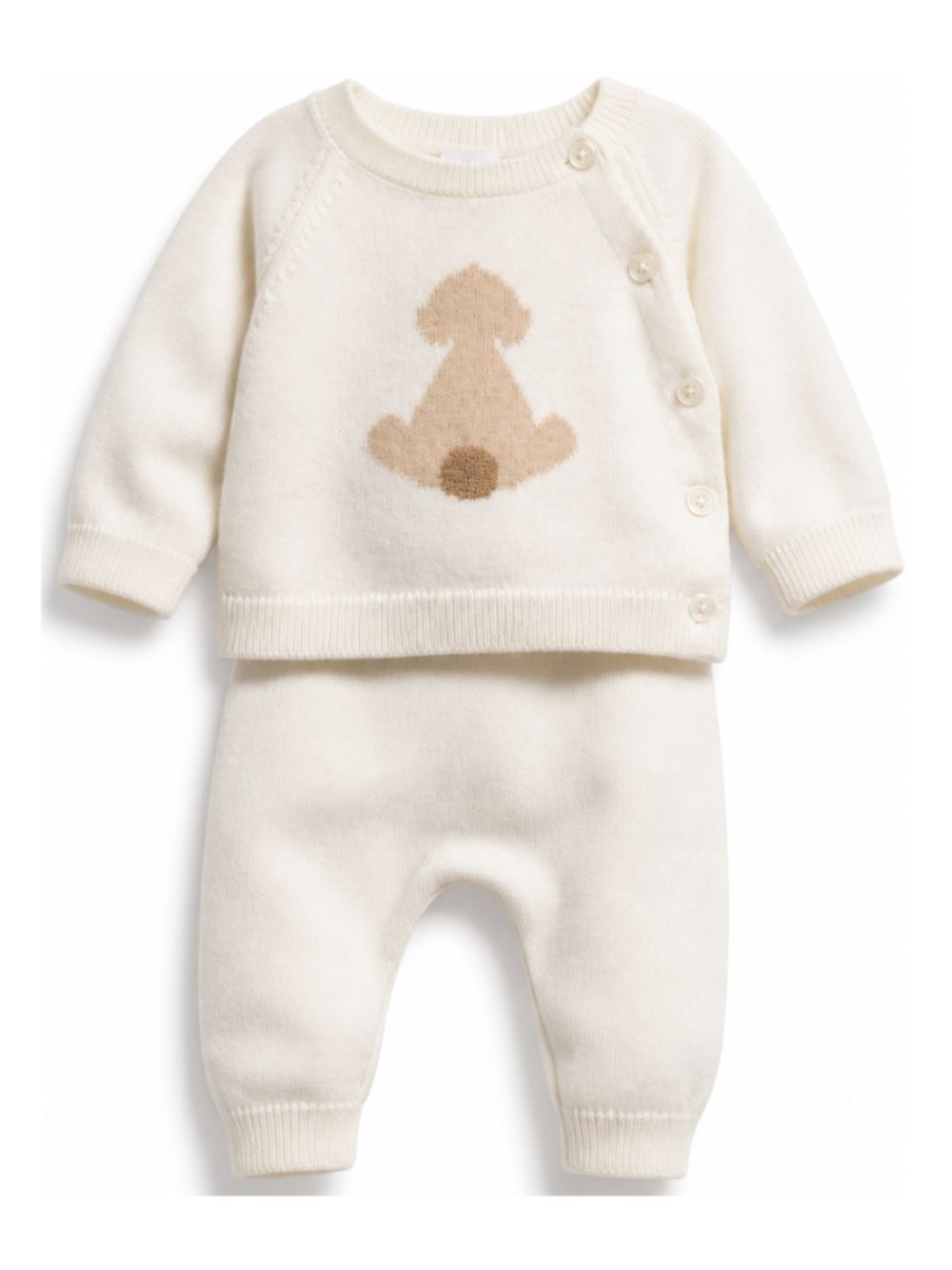 Set maglione e pantaloni per neonati Petit Bateau bianco con motivo cuccioli A0GIW 02 PETIT BATEAU KIDS 