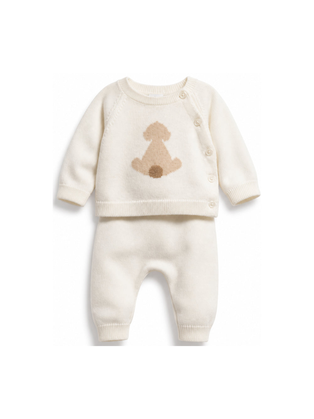 Set maglione e pantaloni per neonati Petit Bateau bianco con motivo cuccioli A0GIW 02 PETIT BATEAU KIDS 