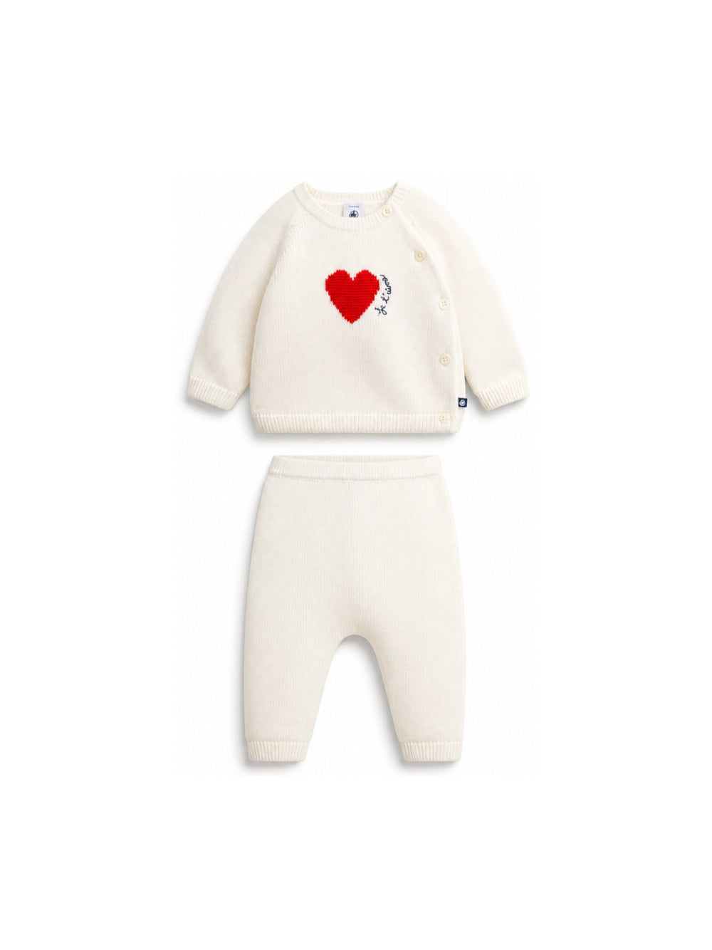 Set due pezzi per neonati Petit Bateau Kids bianco con cuore ricamato sul davanti A0GNY 01 PETIT BATEAU KIDS 