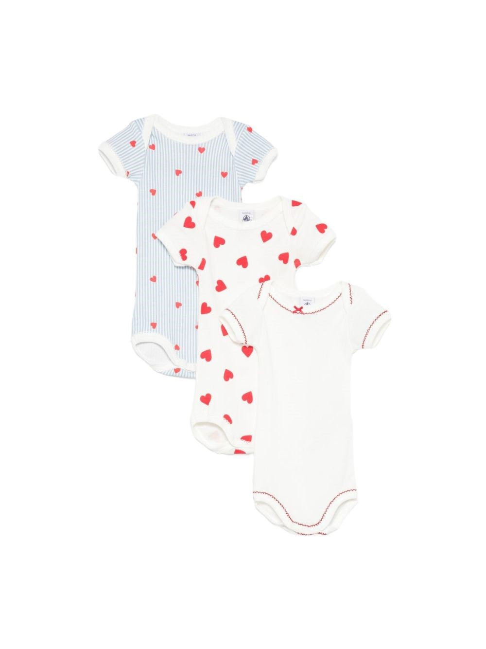 Body per neonati Petit Bateau multicolore a righe con stampa a cuori (set da tre) A0GY7 00 PETIT BATEAU KIDS 