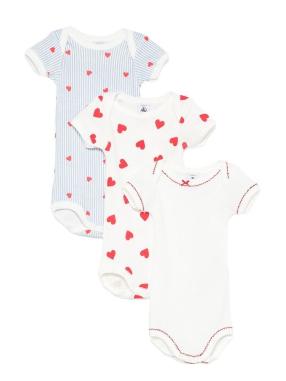 Body per neonati Petit Bateau multicolore a righe con stampa a cuori (set da tre) A0GY7 00 PETIT BATEAU KIDS 