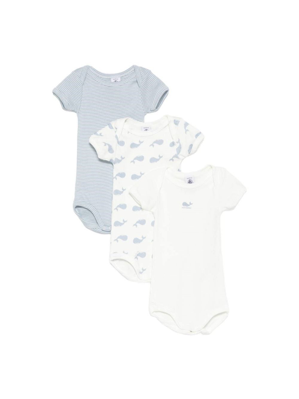 Set di tre body per neonato Petit Bateau azzurro e bianco con motivo balene A0H2F 00 PETIT BATEAU KIDS 