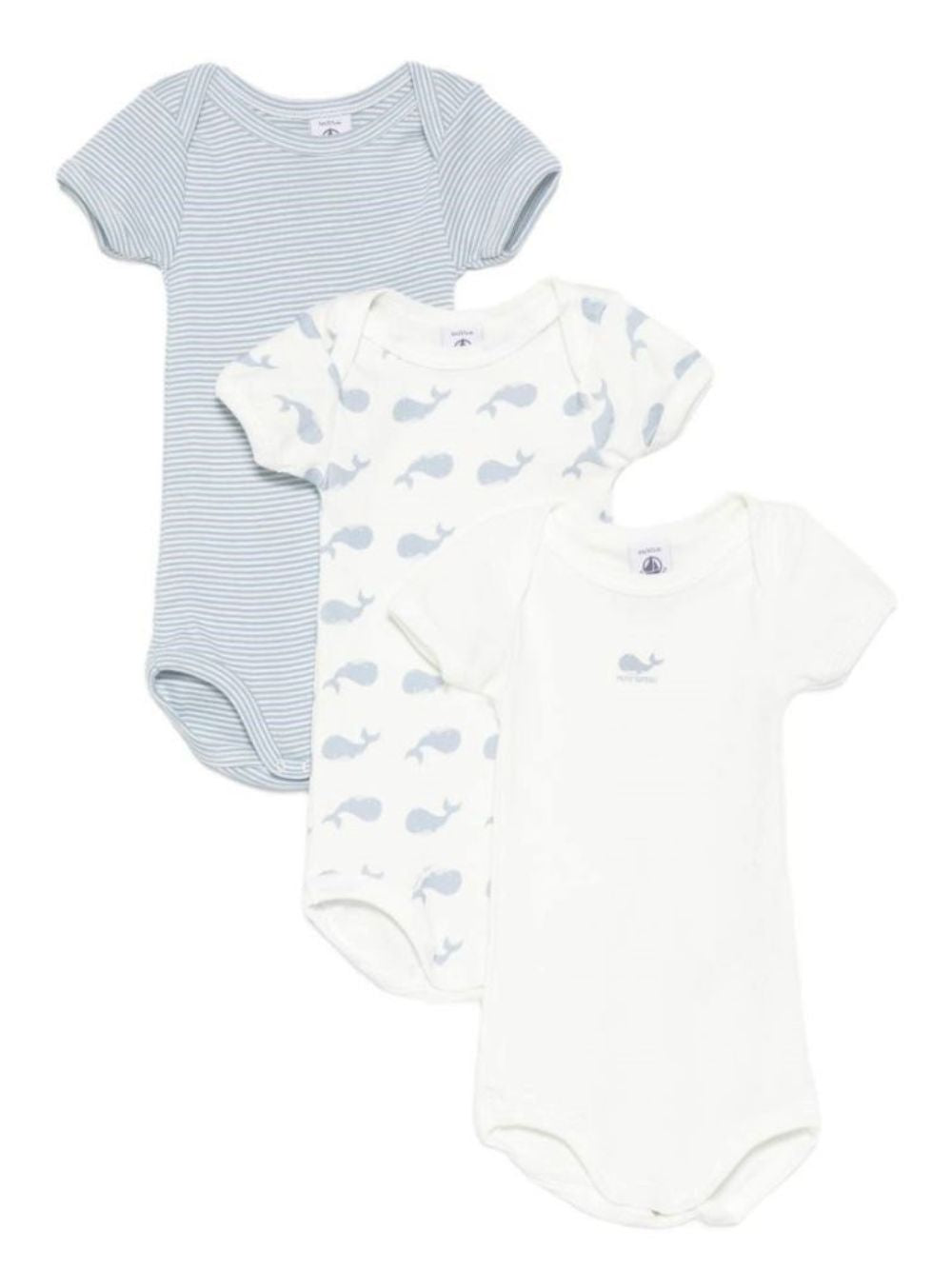 Set di tre body per neonato Petit Bateau azzurro e bianco con motivo balene A0H2F 00 PETIT BATEAU KIDS 