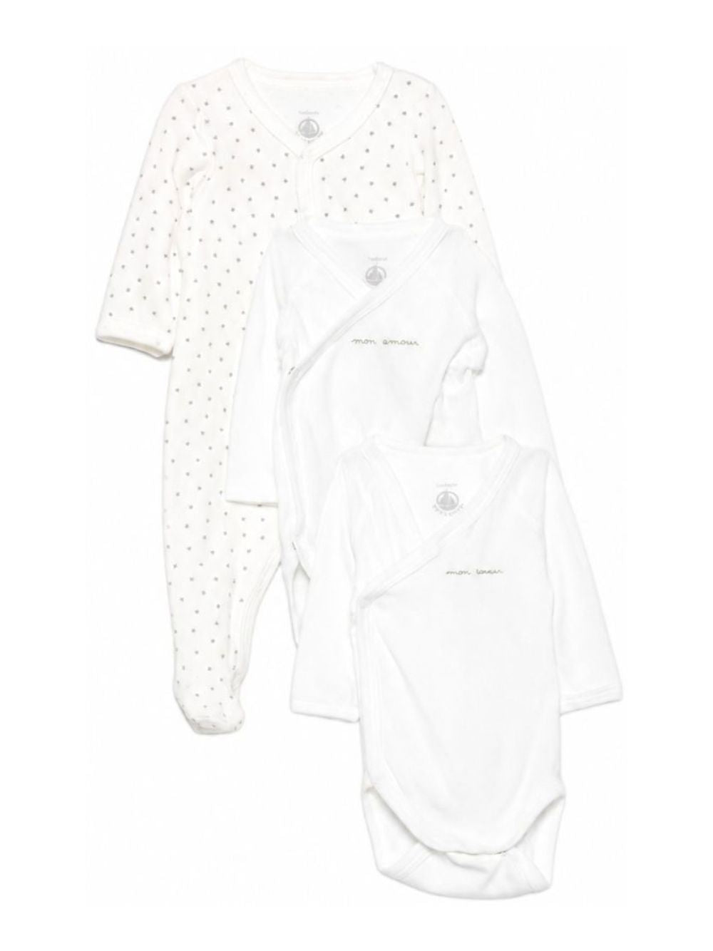 Set di tre body per neonati Petit Bateau bianco con stampa a cuori A0H71 99 PETIT BATEAU KIDS 