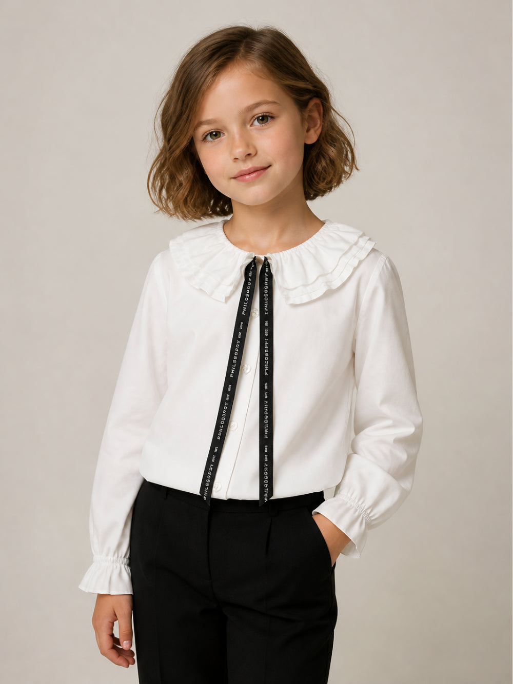 Blusa per bambina Philophy di Lorenzo Serafini Kids bianca con colletto con ruches I1H302 8116 0150 PHILOSOPHY KIDS 