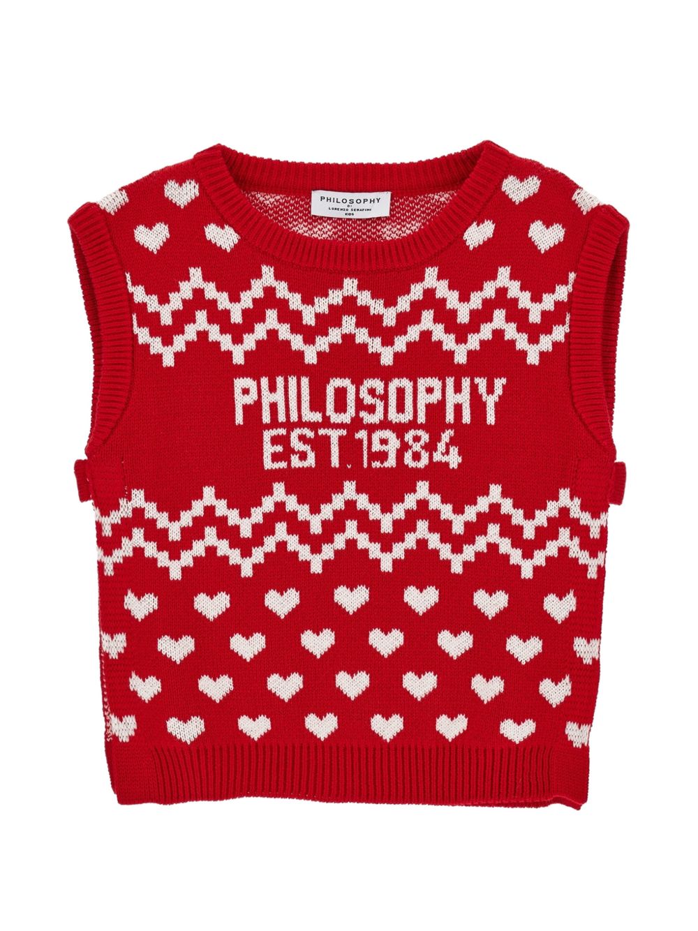 Gilet per bambina Philosophy di Lorenzo Serafini Kids rosso con motivo a cuori I9H308 8715 0043 PHILOSOPHY KIDS 
