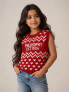 Gilet per bambina Philosophy di Lorenzo Serafini Kids rosso con motivo a cuori I9H308 8715 0043 PHILOSOPHY KIDS 