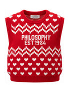 Gilet per bambina Philosophy di Lorenzo Serafini Kids rosso con motivo a cuori I9H308 8715 0043 PHILOSOPHY KIDS 