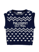 Gilet per bambina Philosophy di Lorenzo Serafini Kids blu con motivo a cuori I9H308 8715 056S PHILOSOPHY KIDS 