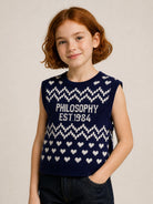 Gilet per bambina Philosophy di Lorenzo Serafini Kids blu con motivo a cuori I9H308 8715 056S PHILOSOPHY KIDS 