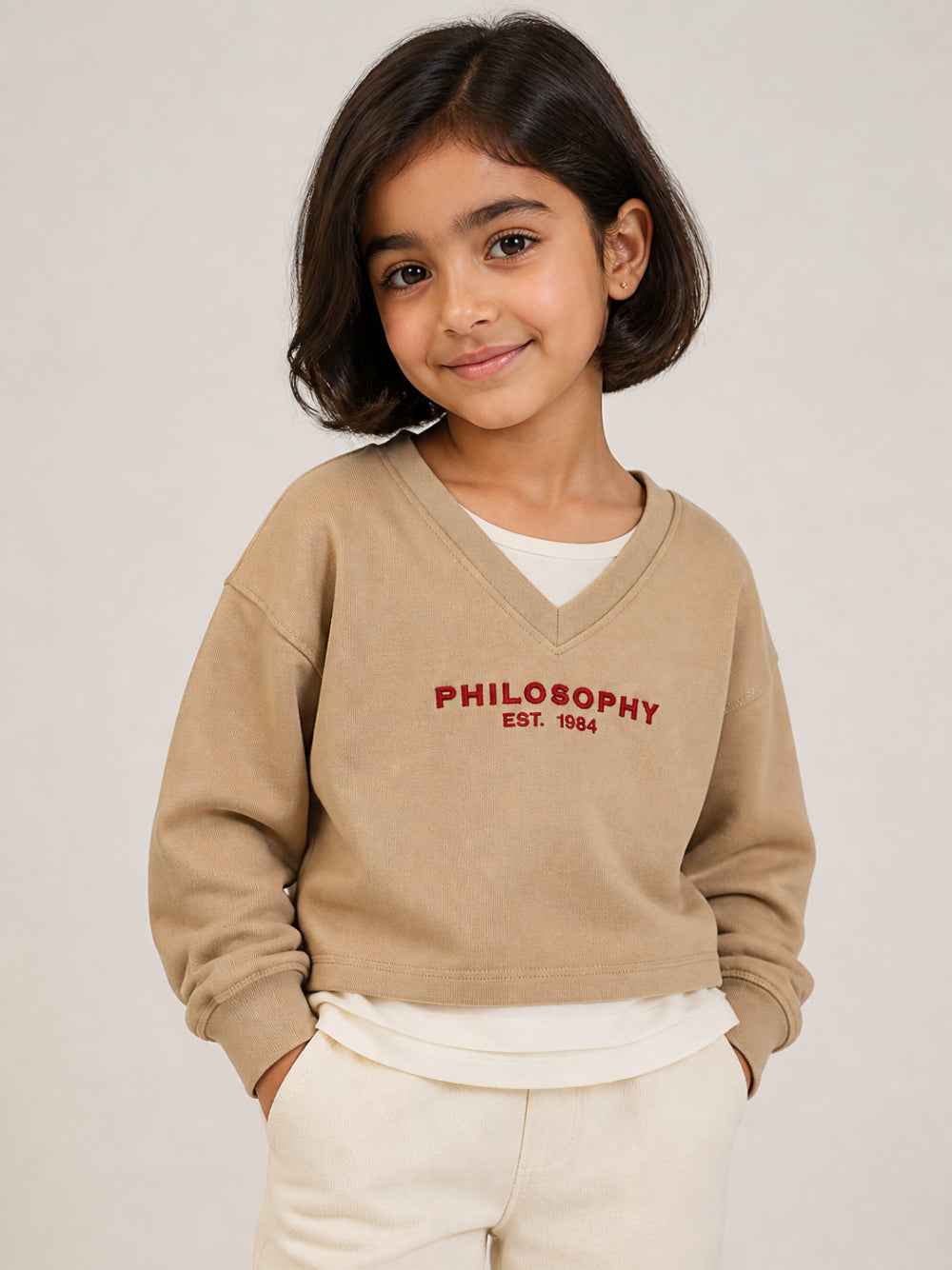 Felpa per bambina Philosophy Kids beige con arricciatura sulle spalle I9H607 8053 0003 PHILOSOPHY KIDS 