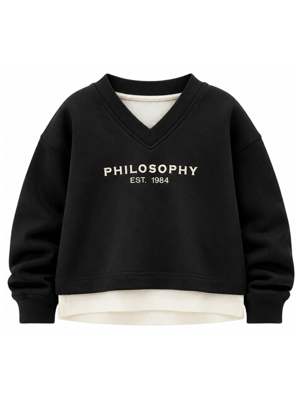 Felpa per bambina Philosophy di Lorenzo Serafini Kids nera con logo ricamato sul davanti I9H607 8053 0050 PHILOSOPHY KIDS 