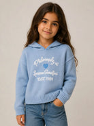 Maglione per bambina Philosophy di Lorenzo Serafini Kids azzurro con logo ricamato sul davanti I9H609 8061 0052 PHILOSOPHY KIDS 