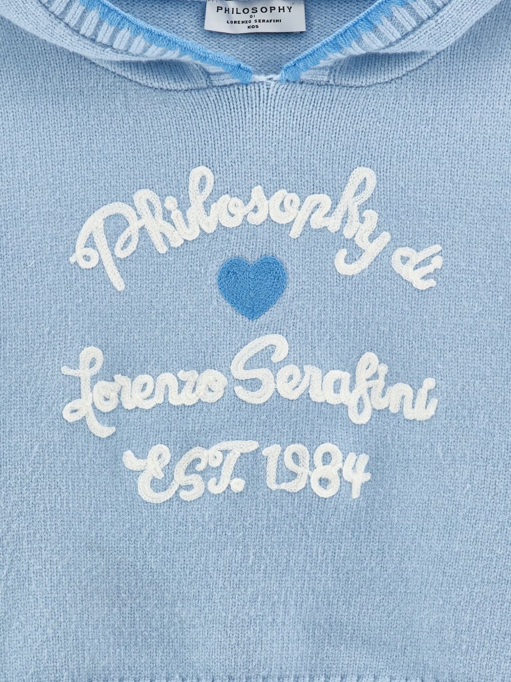 Maglione per bambina Philosophy di Lorenzo Serafini Kids azzurro con logo ricamato sul davanti I9H609 8061 0052 PHILOSOPHY KIDS 