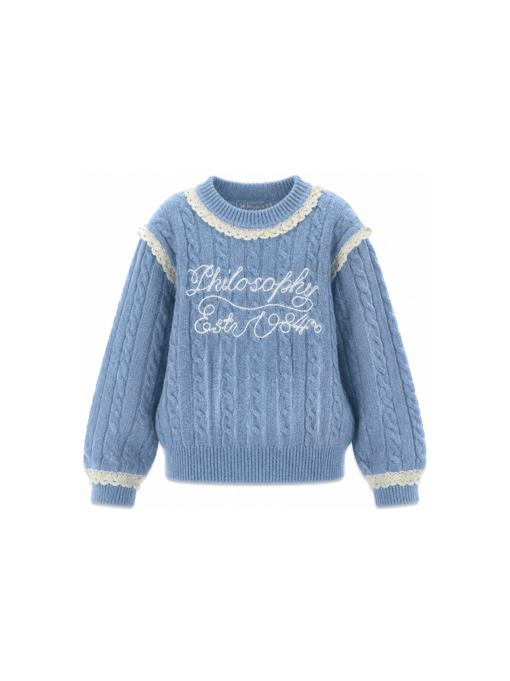 Maglione per bambina Philosophy di Lorenzo Serafini Kids azzurro con finitura in pizzo I9H612 8716 0052 PHILOSOPHY KIDS 