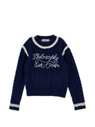 Maglione per bambina Philosophy di Lorenzo Serafini Kids blu con dettagli in pizzo I9H612 8716 056S PHILOSOPHY KIDS 