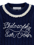 Maglione per bambina Philosophy di Lorenzo Serafini Kids blu con dettagli in pizzo I9H612 8716 056S PHILOSOPHY KIDS 