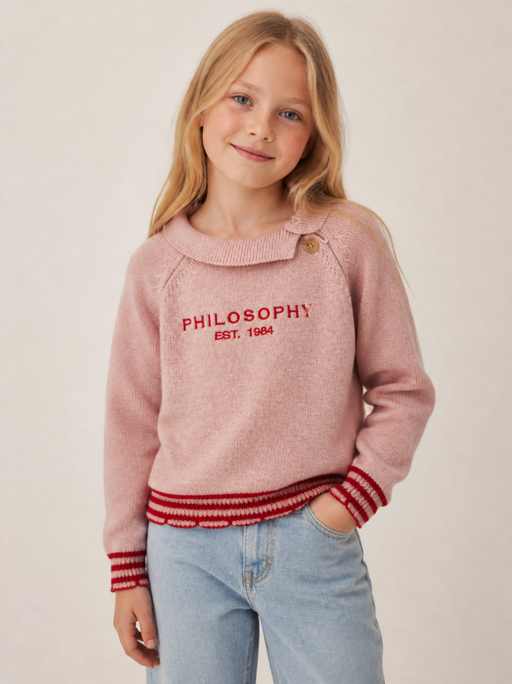 Maglione per bambina Philosophy Kids rosa con bordo a contrasto I9H614 8715 0091 PHILOSOPHY KIDS 