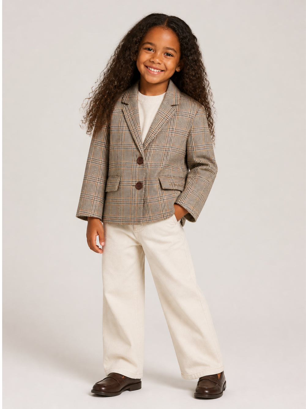 Giacca per bambina Pinko Kids marrone con motivo a quadri KFGC0090TQ006 D999 PINKO KIDS 