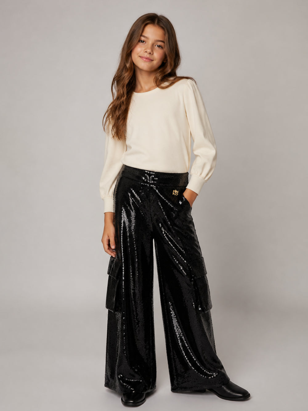 Pantaloni per bambina Pinko Kids neri con paillettes KFPA0880TV152 N000 PINKO KIDS 