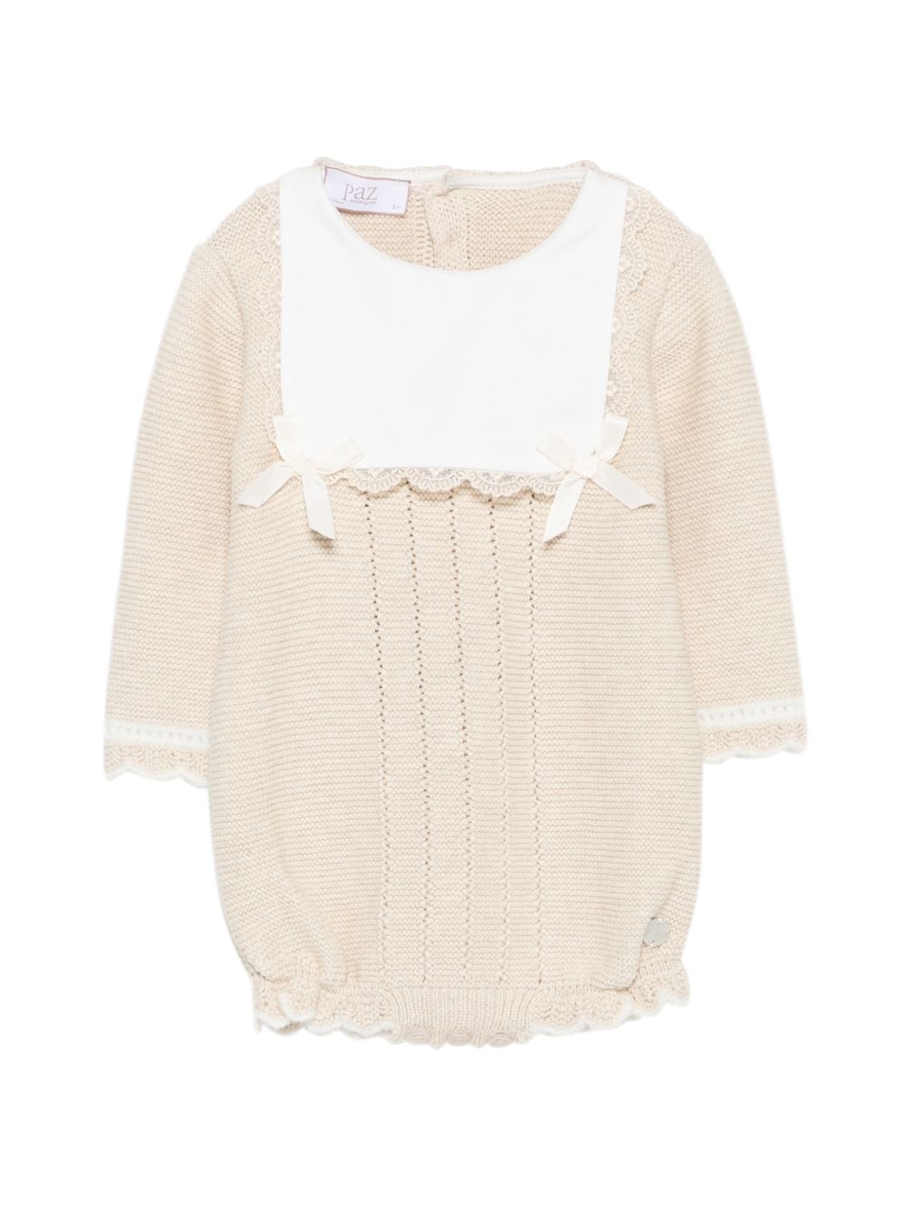 Tutina per neonata Paz Rodriguez Kids beige con maglia a punto legaccio 005-124037 7360 PaZ RODRIGUEZ KIDS 