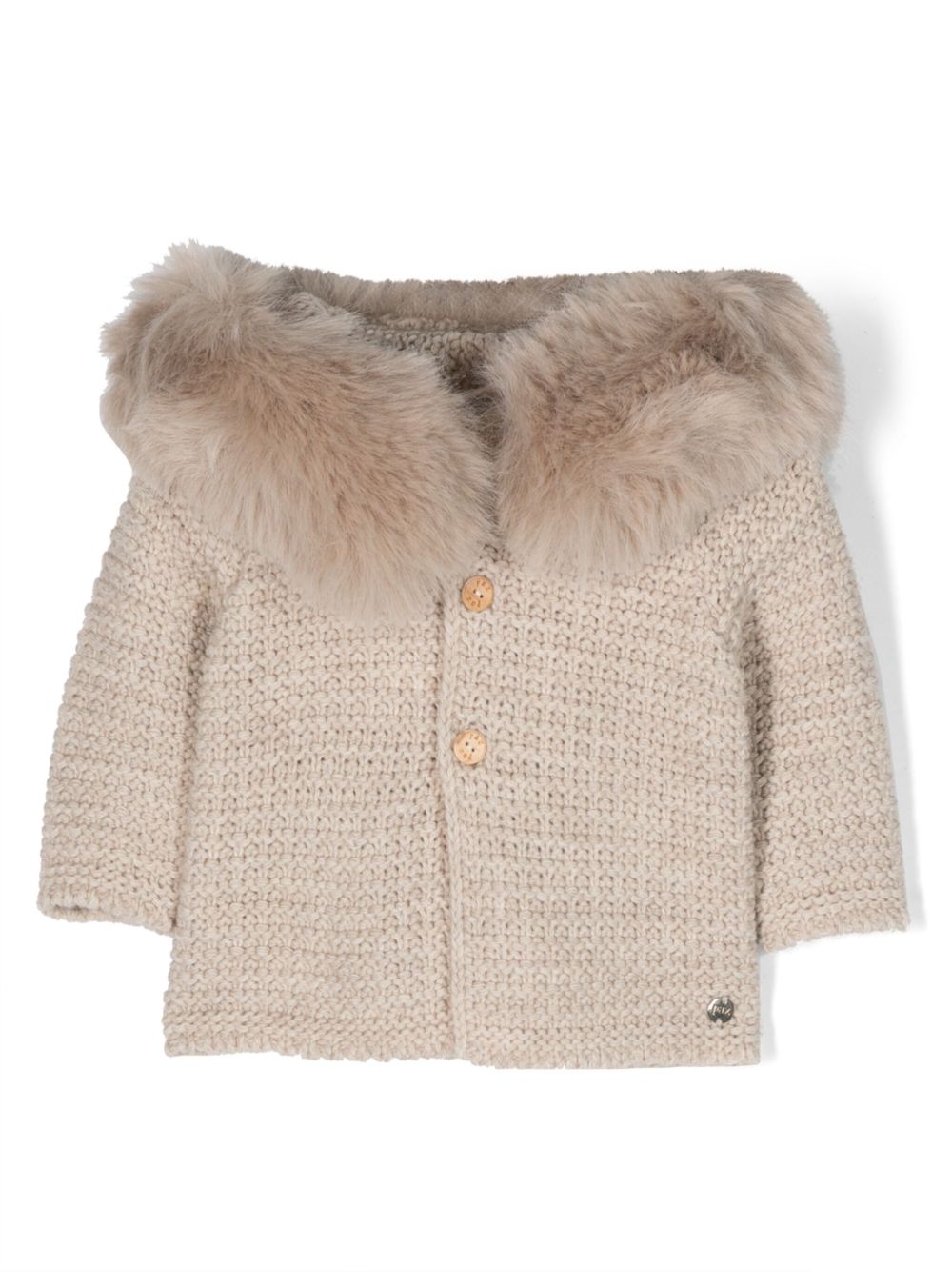 Cappotto per neonati Paz Rodriguez Kids beige con colletto in pelliccia cruelty-free 012-130943 59 PaZ RODRIGUEZ KIDS 