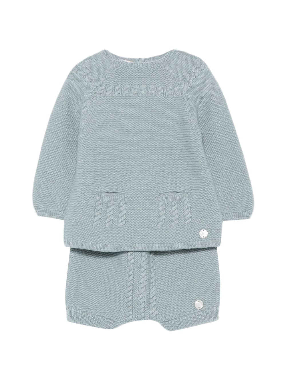 Completo maglione e pantaloncini per neonato Paz Rodriguez Kids azzurro con trecce ricamate 114171 114172 180 PaZ RODRIGUEZ KIDS 